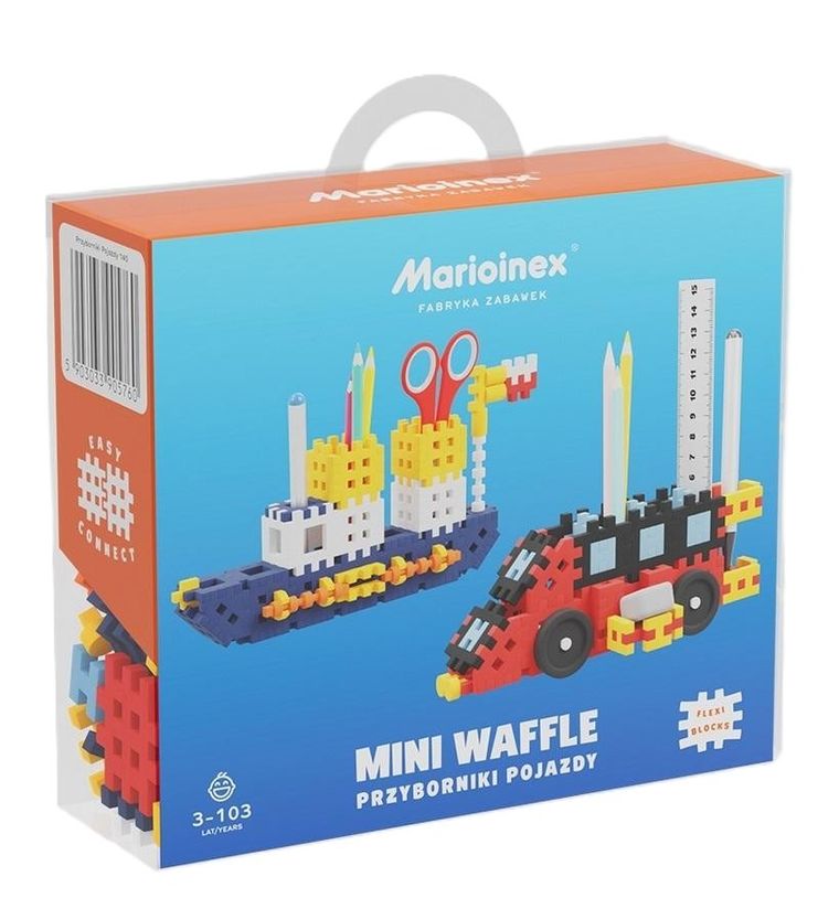 Marioinex, Mini Waffle, Przyborniki pojazdy, klocki konstrukcyjne, 140 elementów