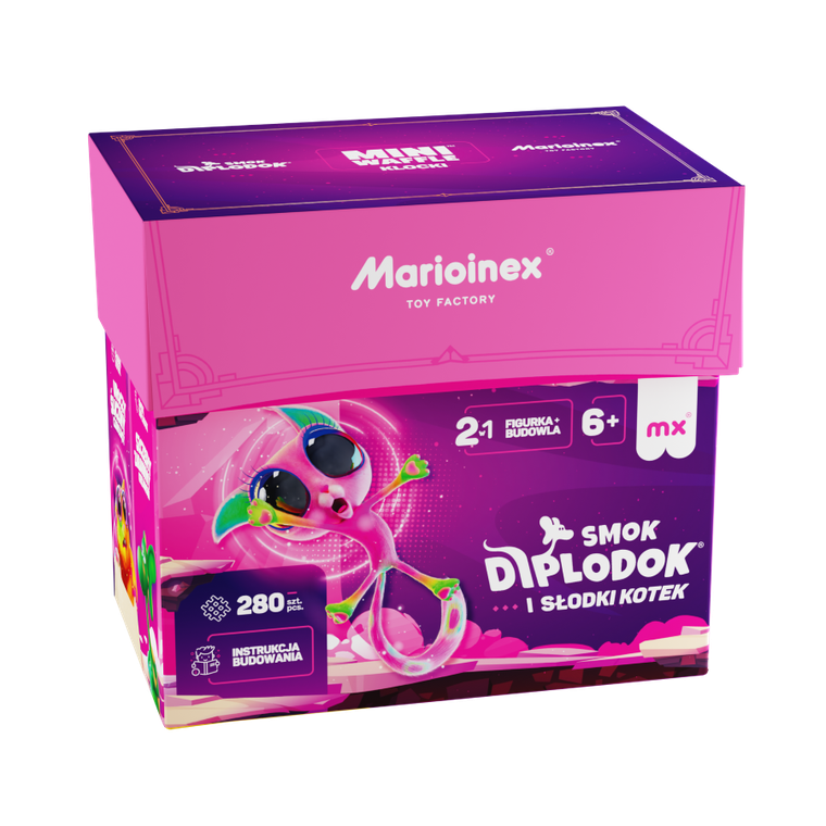 Marioinex, Mini Waffle, Smok Diplodok i Kotek, klocki konstrukcyjne, 280 elementów