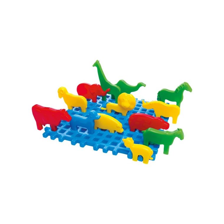 Marioinex, Mini zwierzyniec, klocki konstrukcyjne, podstawka z figurkami, 14 elementów