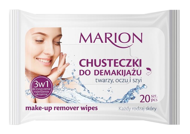 Marion, Make-up Remover Wipes, chusteczki do demakijażu twarzy oczu i szyi, 20 szt.