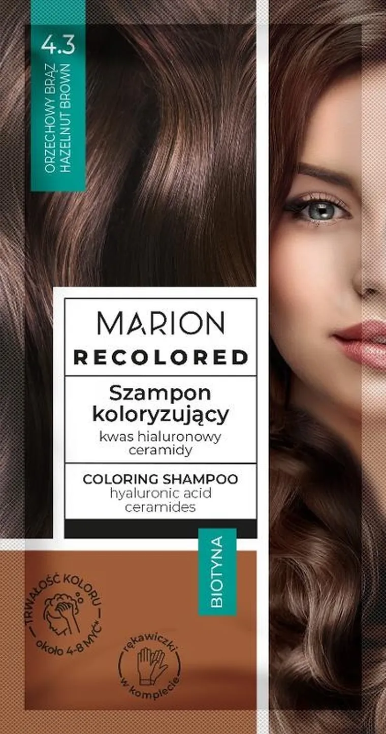 Marion, Rcolored, szampon koloryzujący, nr 43, orzechowy brąz, 4-8 myć, 35 ml