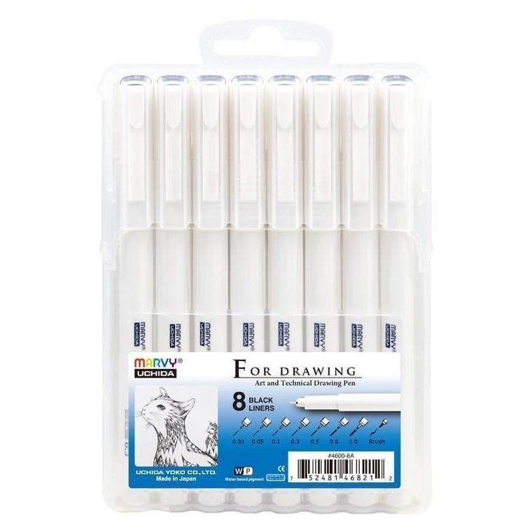Marvy, cienkopisy graficzne, czarne, 8 grubości