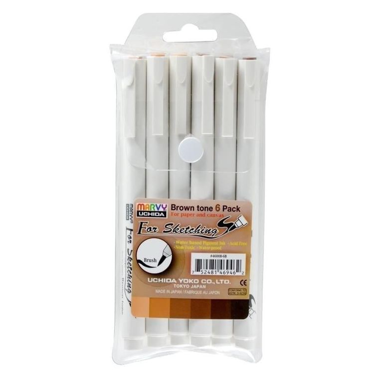 Marvy, cienkopisy graficzne do szkiców, ciemnobrązowe, 6 szt.