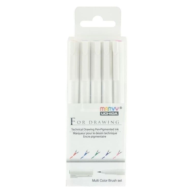 Marvy, cienkopisy graficzne z końcówką pędzelkowatą, 5 szt.