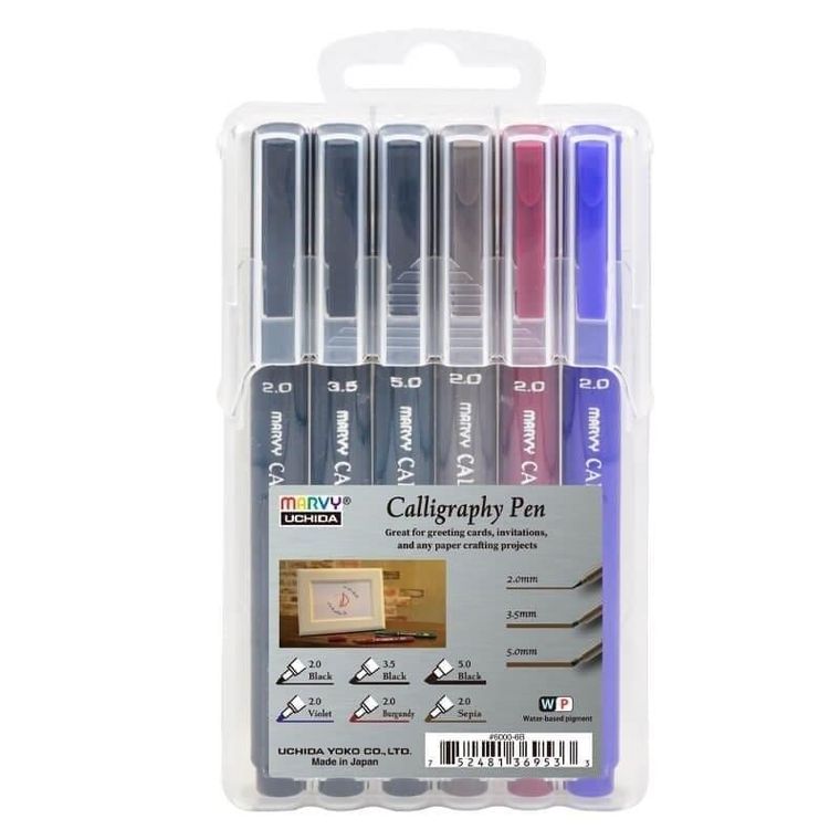 Marvy, cienkopisy kaligraficzne, 3 grubości, 6 kolorów