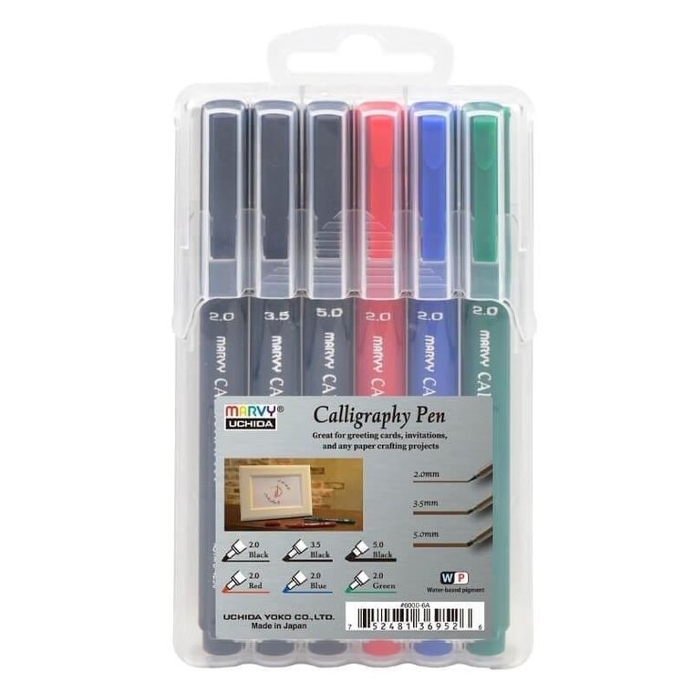 Marvy, cienkopisy kaligraficzne, 3 grubości, 6 kolorów