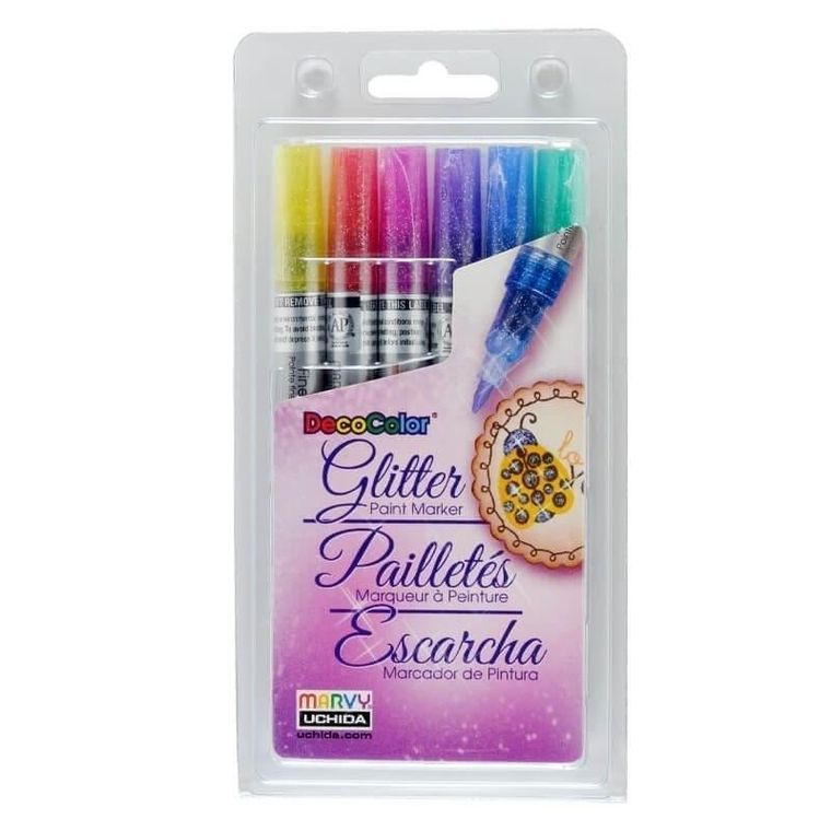 Marvy, DecoColor Glitter, markery do dekoracji różnych powierzchni, 6 kolorów