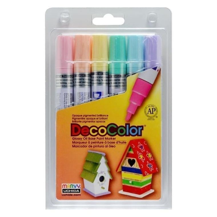 Marvy, DecoColor, markery do dekoracji różnych powierzchni, pastelowe, 6 kolorów