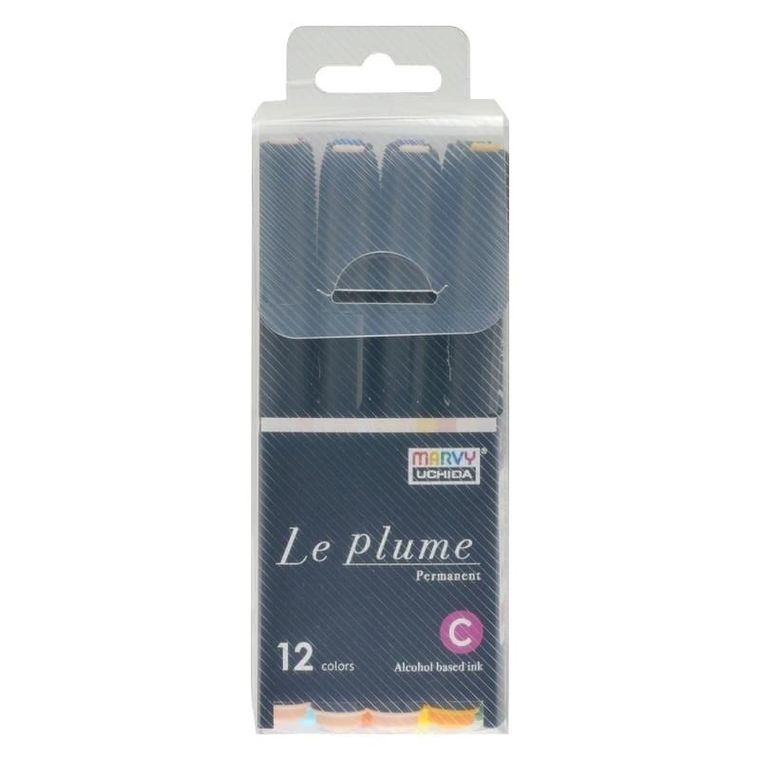 Marvy, La Plume Permanent, markery permanentne z końcówką pędzelkową, 12 szt.