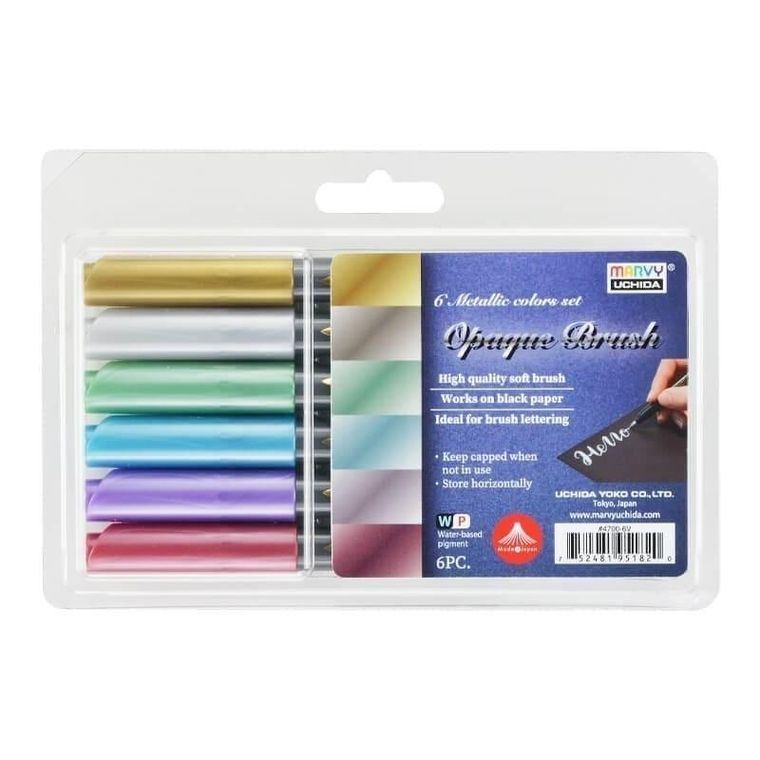Marvy, Opaque Brush, flamastry pędzelkowe, 6 kolorów