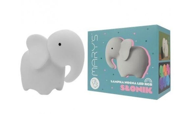 Mary's, Słoń biały, lampka nocna LED z pilotem, RGB