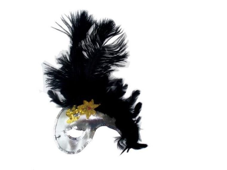 Maska, opera, pióra, srebrna