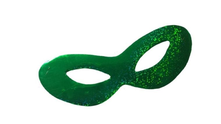 Maska, party, metalizowana, zielona