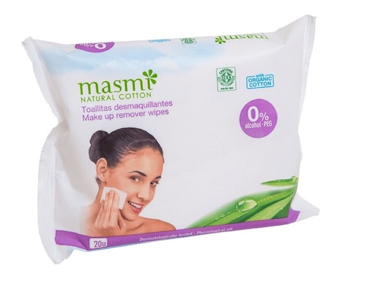 Masmi, Natural Cotton, wilgotne chusteczki do demakijażu, 20 szt.