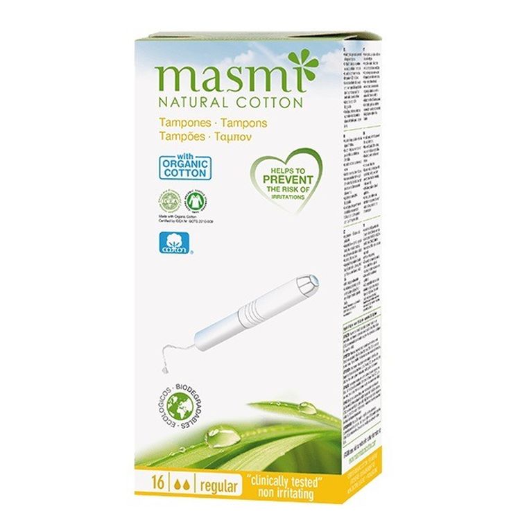 Masmi, Tampons, tampony z aplikatorem z bawełny organicznej, Regular, 16 szt.