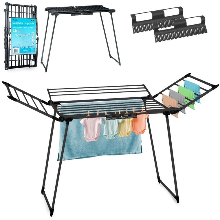 Massido, Lina, suszarka na pranie stojąca rozkładana, czarna, 22 mb