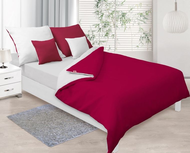 Matex, Double Face, 3-częściowy komplet pościeli satynowej, bordo/biały, 220-200 cm