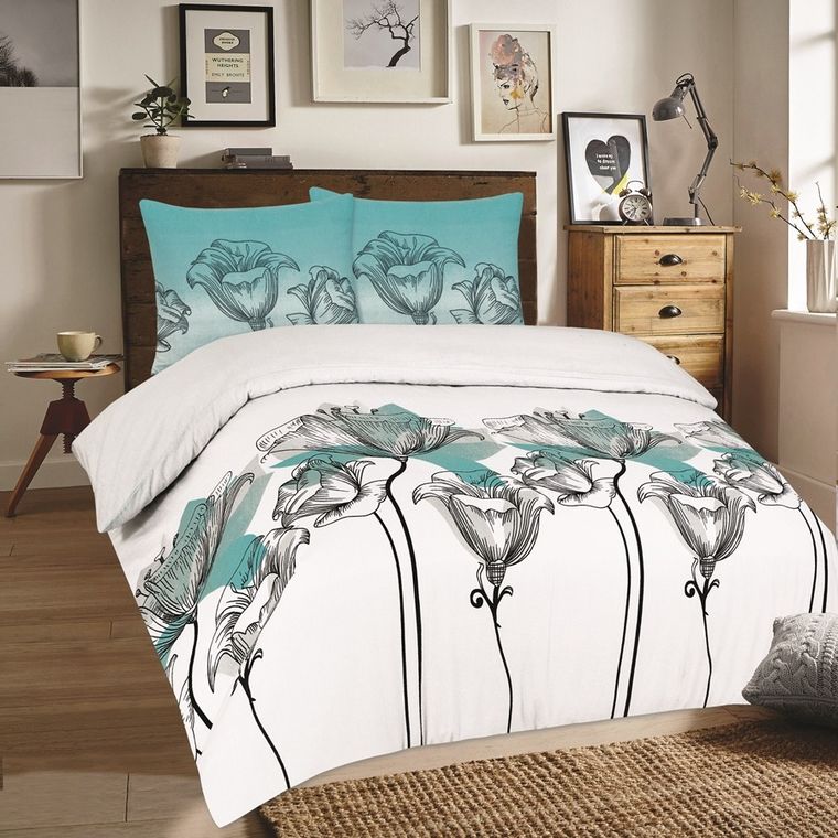Matex, Kwiaty, 3-częściowy komplet pościeli flanelowej, 220-200 cm