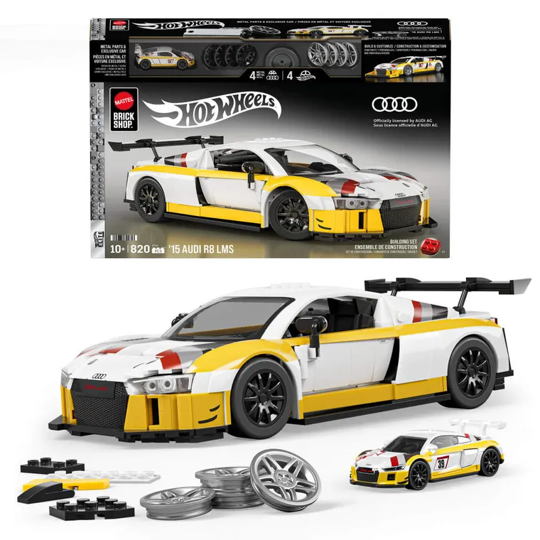 Mattel Brick Shop, Hot Wheels, '15 Audi R8 LMS, klocki, 820 elementów