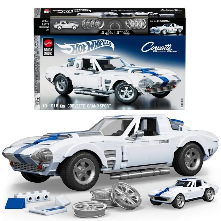 Mattel Brick Shop, Hot Wheels, Elite Series Corvette Grand Sport, klocki, 918 elementów