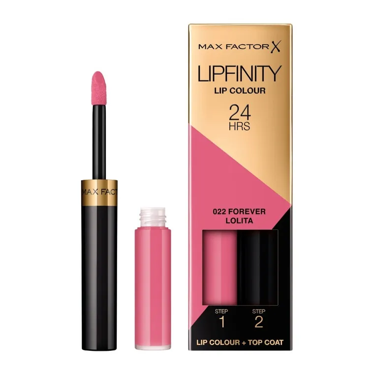 Max Factor, Lipfinity Lip Colour 24h, dwufazowa pomadka w płynie o długotrwałym efekcie nr 22 Forever Lolita, 1.8 ml