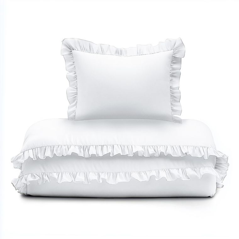 Mayamoo, pościel 2-częściowa z falbaną, biała, 100-135 cm