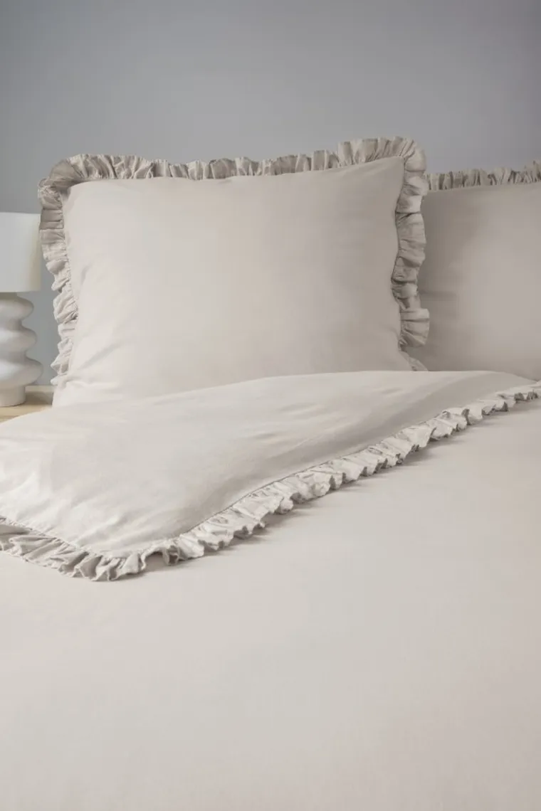 Mayamoo, pościel 3-częściowa z falbaną, beżowa, 160-200 cm