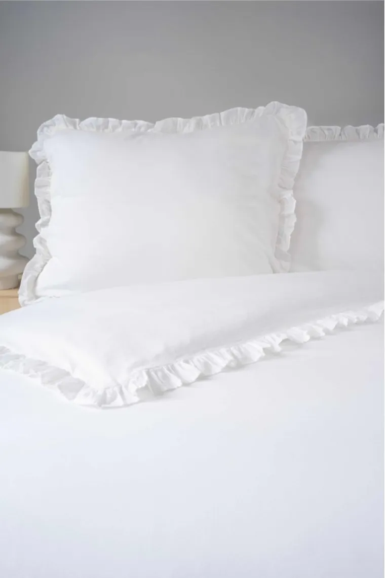 Mayamoo, pościel 3-częściowa z falbaną, biała, 160-200 cm