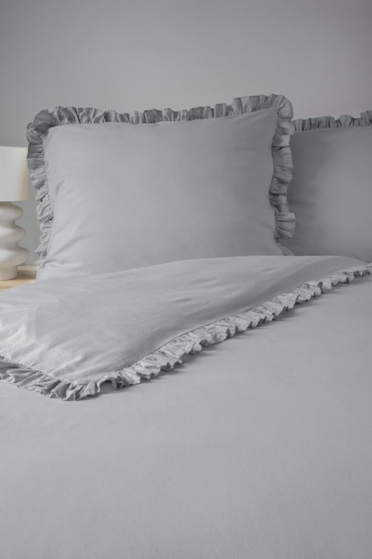 Mayamoo, pościel 3-częściowa z falbaną, ciepły szary, 160-200 cm