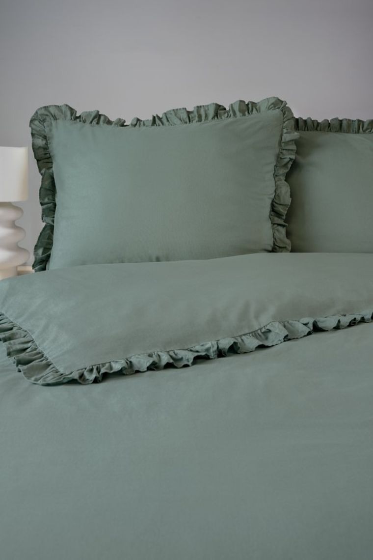 Mayamoo, pościel 3-częściowa z falbaną, miętowa, 160-200 cm