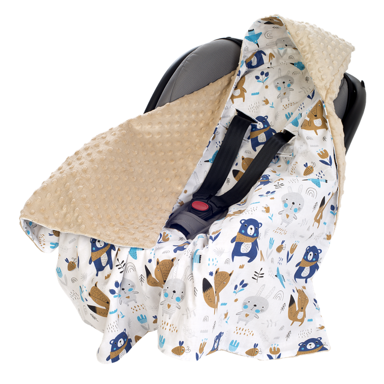 Medi Partners, Boho Animals, otulacz do nosidełka z kapturkiem, minky, beżowy, 85-85 cm