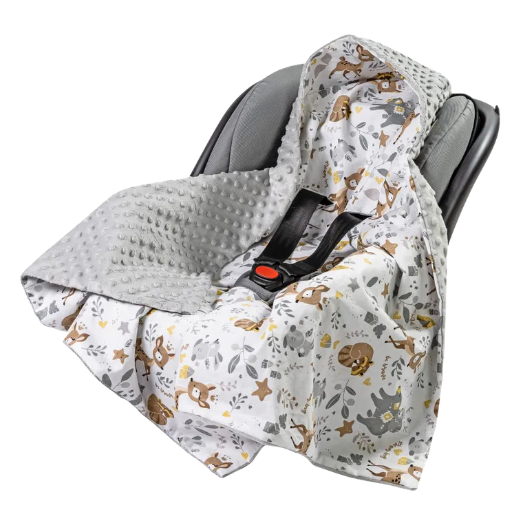 Medi Partners, Jelonki, otulacz do nosidełka z kapturkiem, minky, szary, 85-85 cm