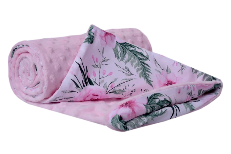 Medi Partners, Kwiaty, kocyk minky, róż, 75-100 cm