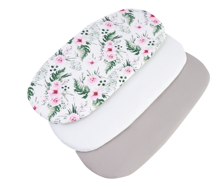 Medi Partners, Kwiaty, prześcieradło z gumką do łóżeczka, bawełniane, 86-40 cm, 3 szt.