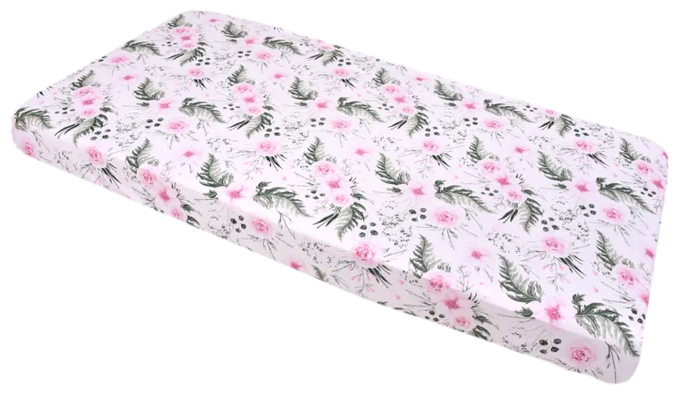 Medi Partners, Kwiaty, prześcieradło z gumką, róż, 60-120 cm