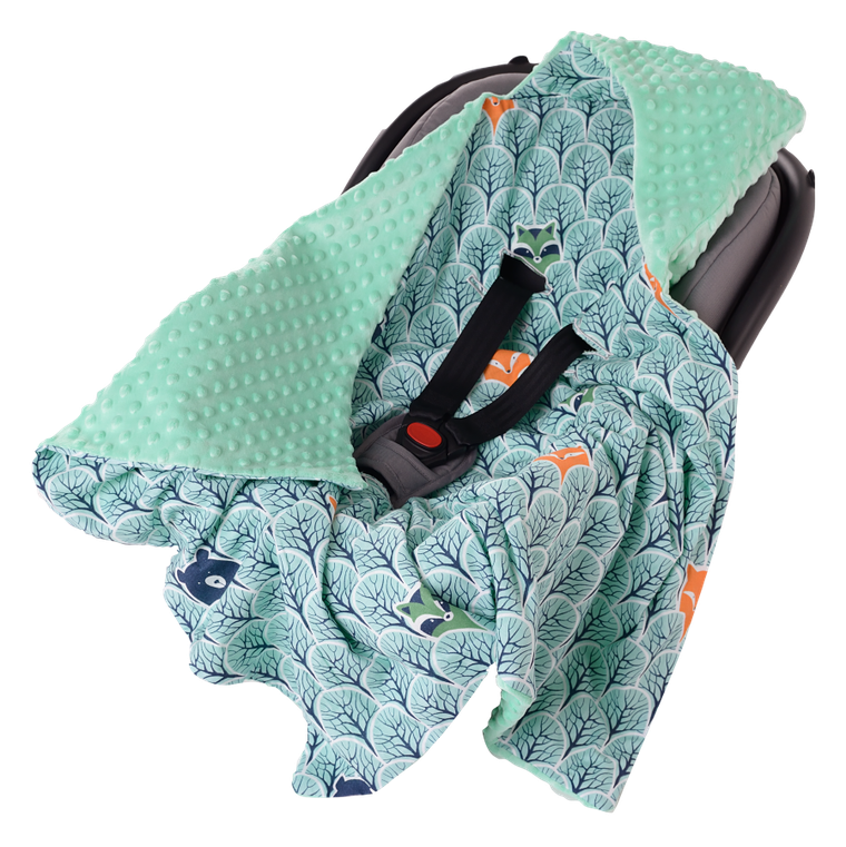 Medi Partners, Las, otulacz do nosidełka z kapturkiem, minky, miętowy, 85-85 cm