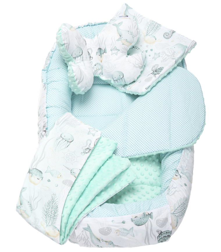 Medi Partners, Ocean, gniazdo niemowlęce, kokon w zestawie, miętowy