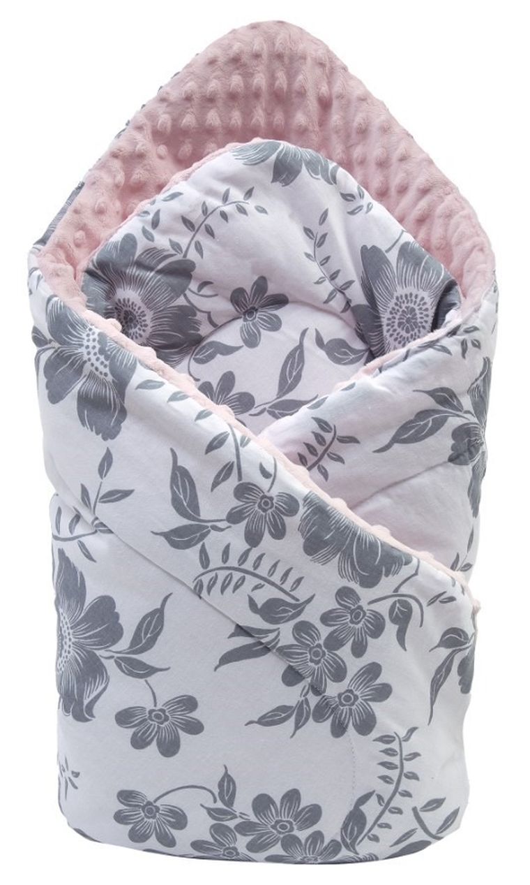 Medi Partners, rożek niemowlęcy, becik, minky, kwiaty, 75-75 cm