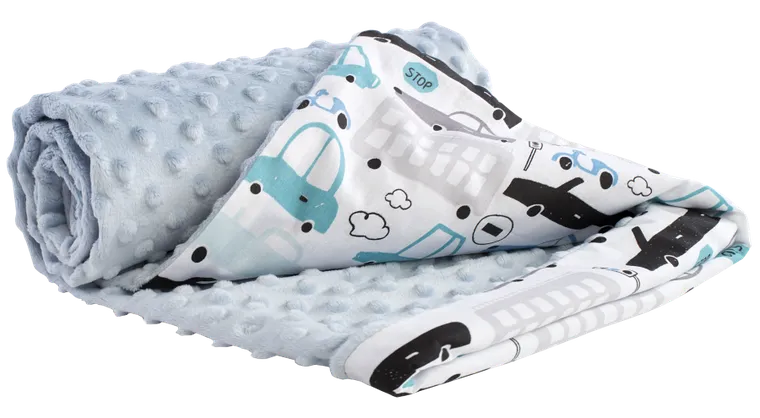 Medi Partners, Samochody, kocyk minky, jasnoniebieski, 75-100 cm