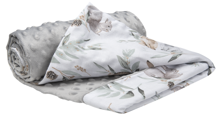 Medi Partners, Sarny, Liście, kocyk minky, szary, 75-100 cm