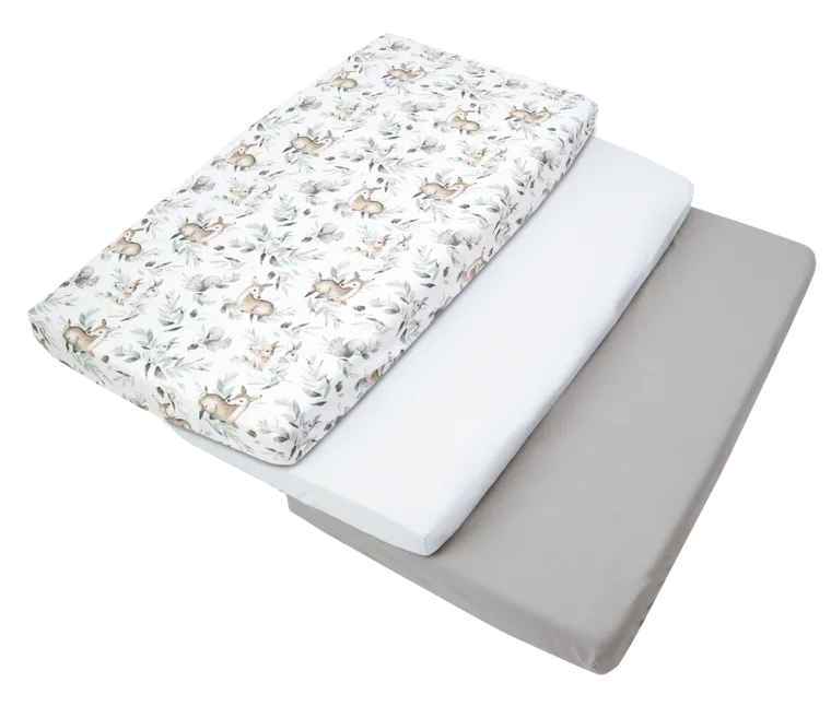 Medi Partners, Sarny, Liście, prześcieradło z gumką do łóżeczka, bawełniane, 120-60 cm, 3 szt.