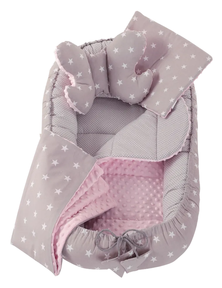 Medi Partners, Stars, gniazdo niemowlęce, kokon w zestawie, szary, jasnoróżowy