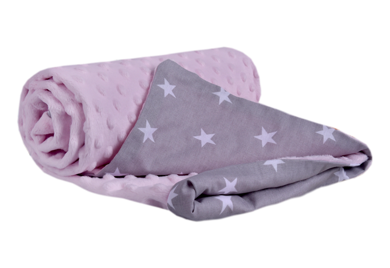 Medi Partners, Stars, kocyk minky, szary, jasny róż, 75-100 cm