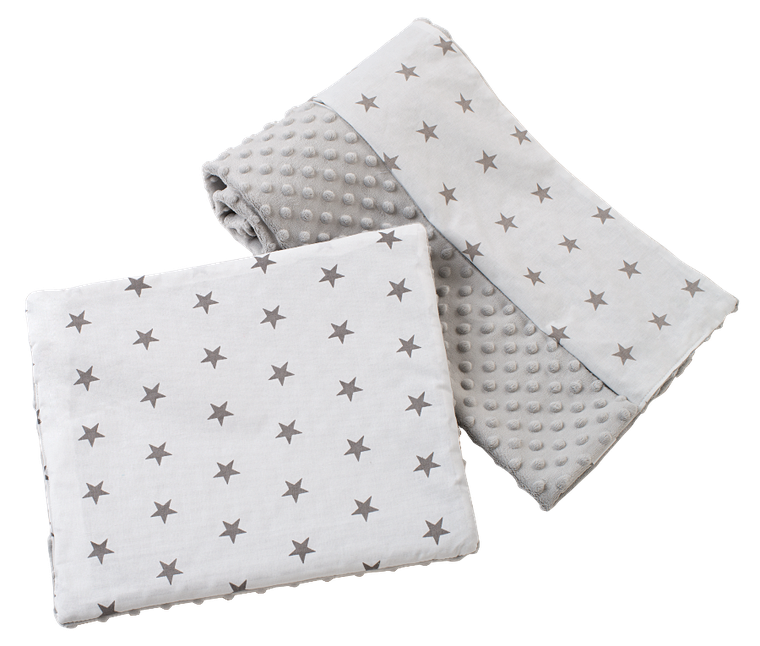 Medi Partners, Stars, kołderka z poduszką, minky, biała, szara, 75-100 cm