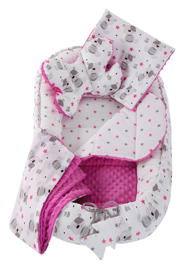 Medi Partners, Teddy, gniazdo niemowlęce, kokon w zestawie, róż