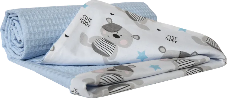 Medi Partners, Teddy, kocyk, wafel, niebieski, 75-100 cm