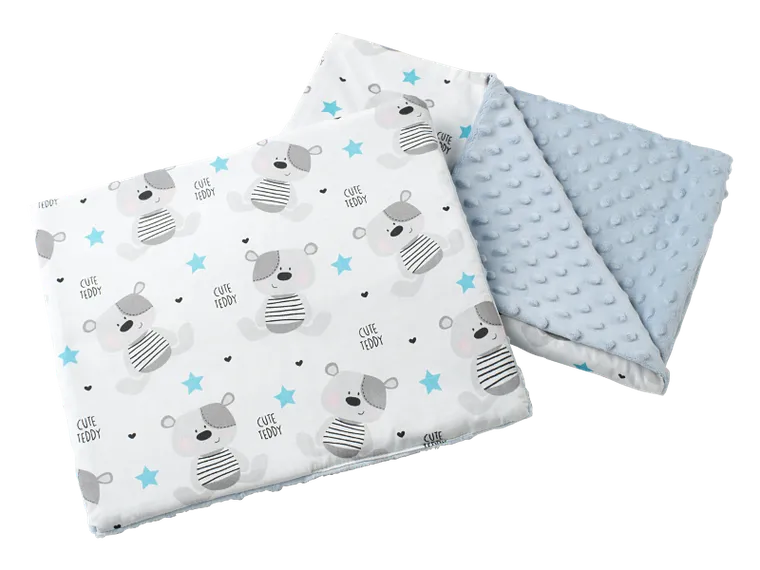 Medi Partners, Teddy, kołderka z poduszką do wózka, minky, błękitna, 55-75 cm