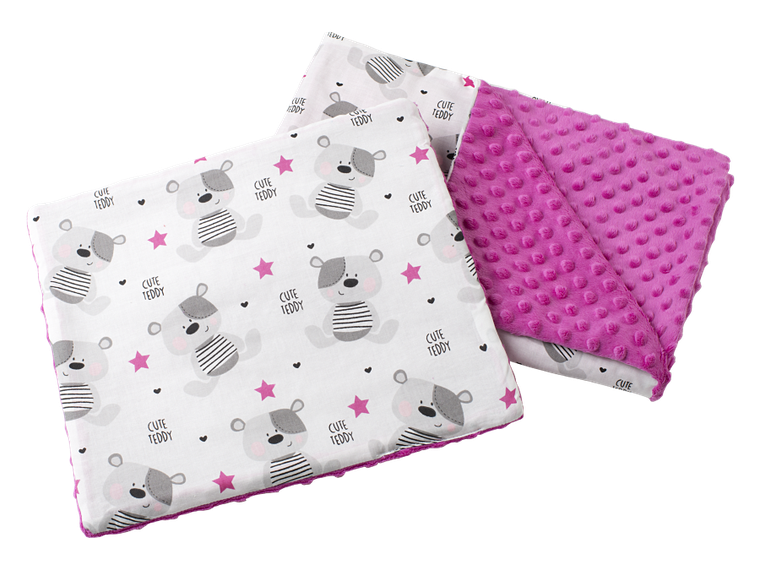 Medi Partners, Teddy, kołderka z poduszką do wózka, minky, różowa, 55-75 cm