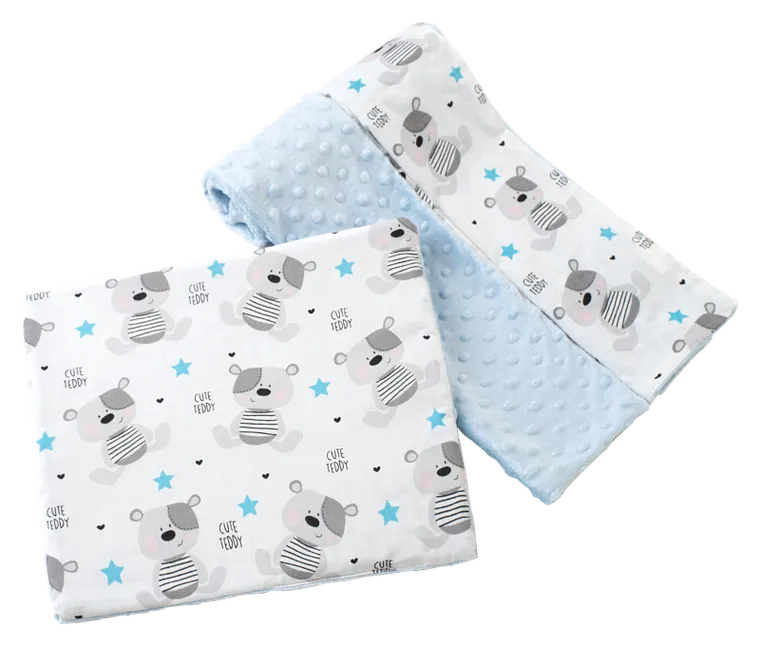 Medi Partners, Teddy, kołdra z poduszką, minky, błękit, 75-100 cm