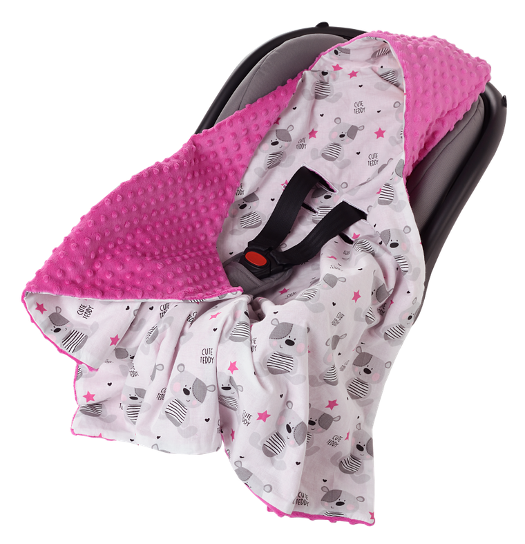 Medi Partners, Teddy, otulacz do nosidełka z kapturkiem, minky, ciemny różowy, 85-85 cm